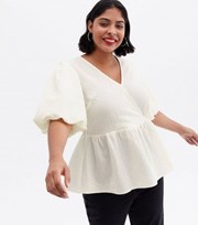 New Look Curves White Textured Peplum Wrap Top